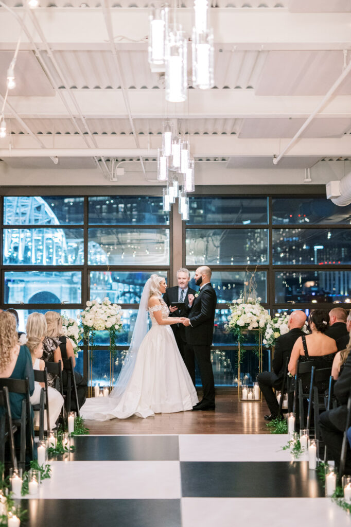 indoor evening wedding ceremony in downtown nashville