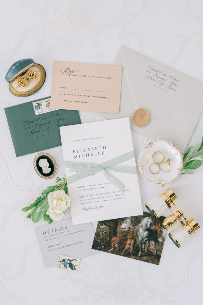 antique inspired wedding invitation suite